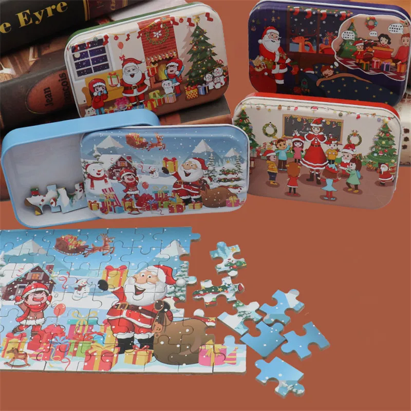 60pcs Children's mini Woody Jigsaw DIY Santa Claus Puzzle children Educational Toys Christmas Gifts Ornaments Xmas Souvenir