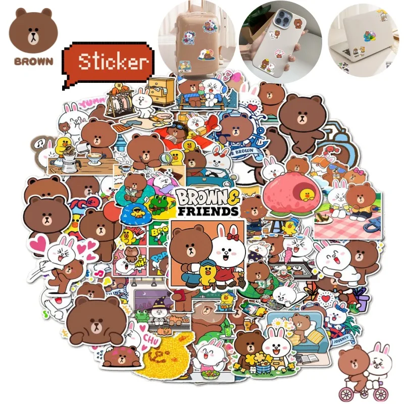 55 Stück braune und konische Anime-Cartoon-Aufkleber, niedliche Notizbuch- und Handyhüllen-Dekorationsaufkleber, Kawaii-Studenten-Tagebuch-Doodle-Aufkleber, Spielzeug