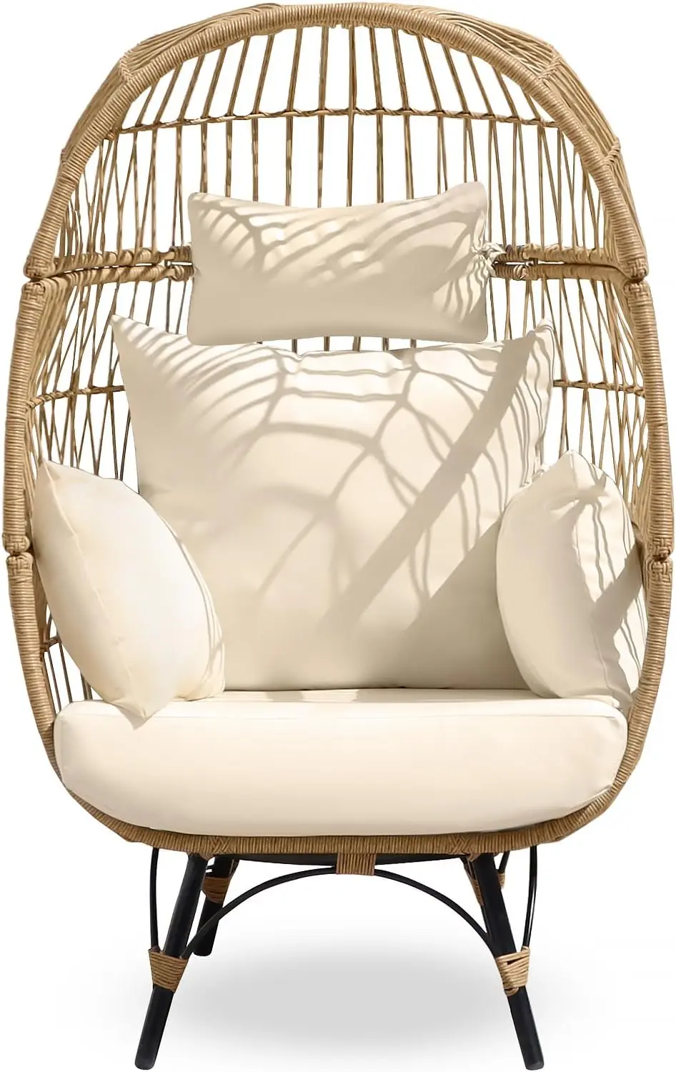 

Oversized Wicker Egg Chair w/ 5 Cushions 440lb Capacity Lounge Basket with Strong Heavy-Duty Steel Frame for Indoor Outdoor