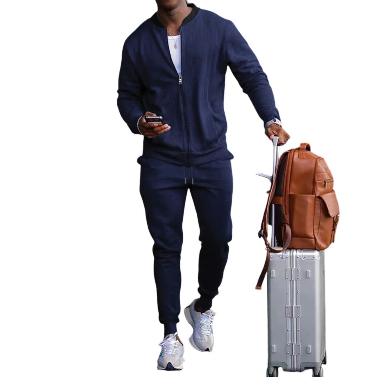 

Весенне-осенняя мужская куртка с круглым вырезом на молнии и длинными рукавами, повседневный уличный модный спортивный комплект, подходящий для повседневной носки