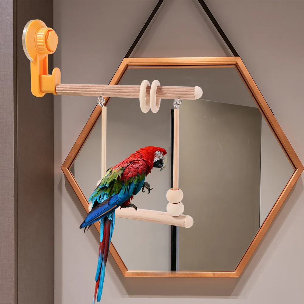 

Grinding Perch Suction Cup Parrot Stand Wooden Wall Parakeet Swing Suspended with Stand Pole Bird Perch Office