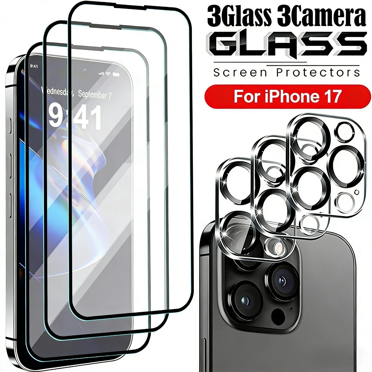 

3PCS Glass and 3PCS camera Lens Glass HD Clear Protective Films, For IPhone 17/17 Pro/17 Pro Max/16/16 Pro/16 Pro Max/15/14/13