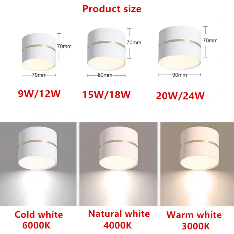 Nuevo estilo nórdico, luz empotrable LED montada en superficie 9W12W15W18W20W24W, lámpara de techo antideslumbrante, focos AC110 ~ 230V, iluminación interior