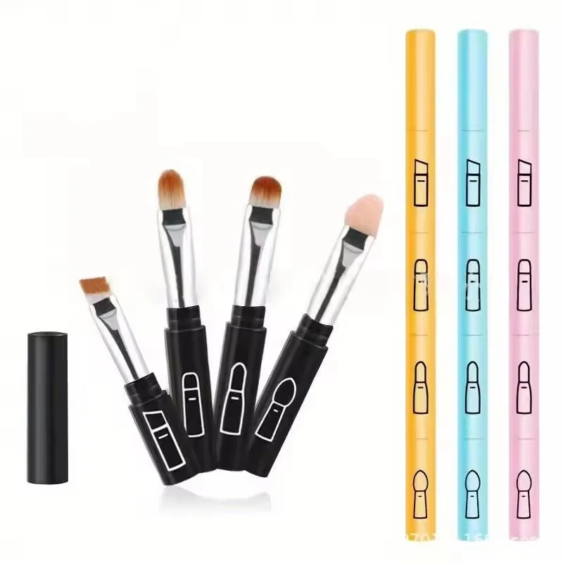 4 IN 1 Multifunctional Makeup Brushes Set Makeup Gadget Detachable Lip Eyeshadow Brush Sponge Eyeshadow Brush for Home Travel