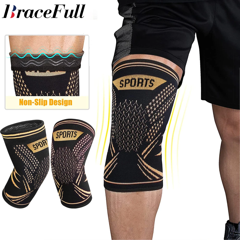 1Pair Copper Knee Braces for Men Women,Knee Supports Copper Compression Knee Sleeve for Knee Pain,Arthritis,Sports