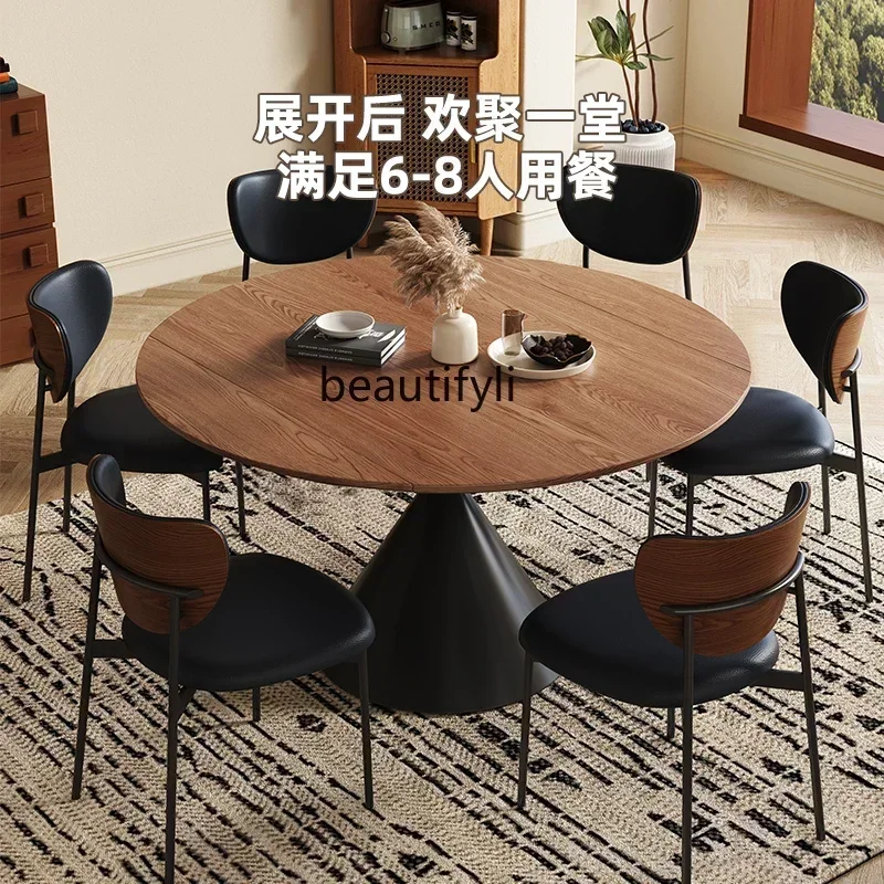 TTT New arrive Retro solid wood rotating retractable dining table ancient style square and round dual-purpose French round table
