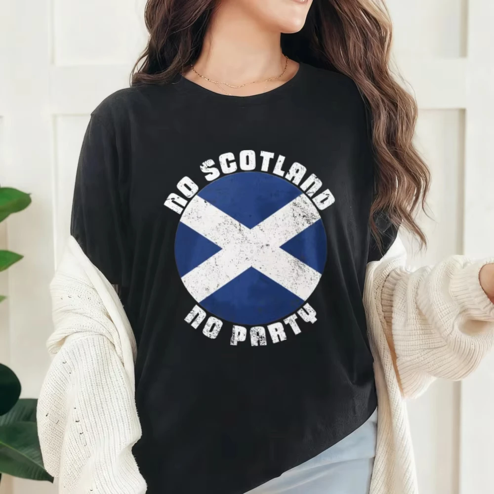 No Scotland No Party Saltire Flag Distressed Circle T Shirt Unisex Scottish Soccer Fan Cotton Tees Country Heritage Casual Tops