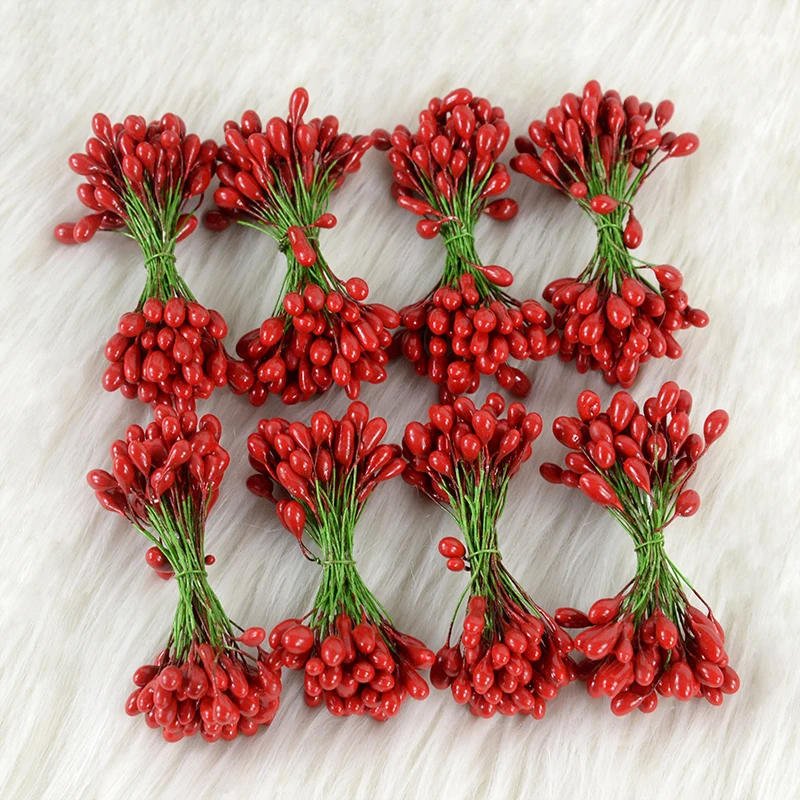 

25pcs Red Artificial Berry Stamen Faux Floral Arrangements Christmas Ornaments Wedding Bouquets Bundle DIY Craft Wreath Decor