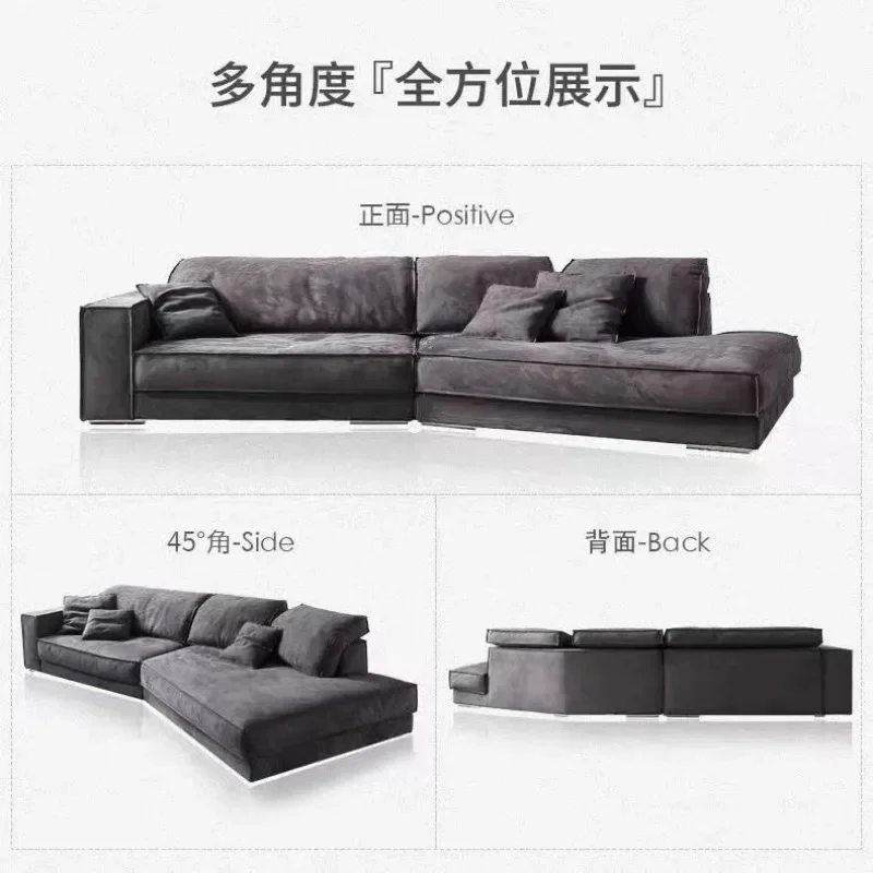 Budapest sofa special-shaped oblique concubine all-leather cowhide Italian minimalist light luxury apartment living room down