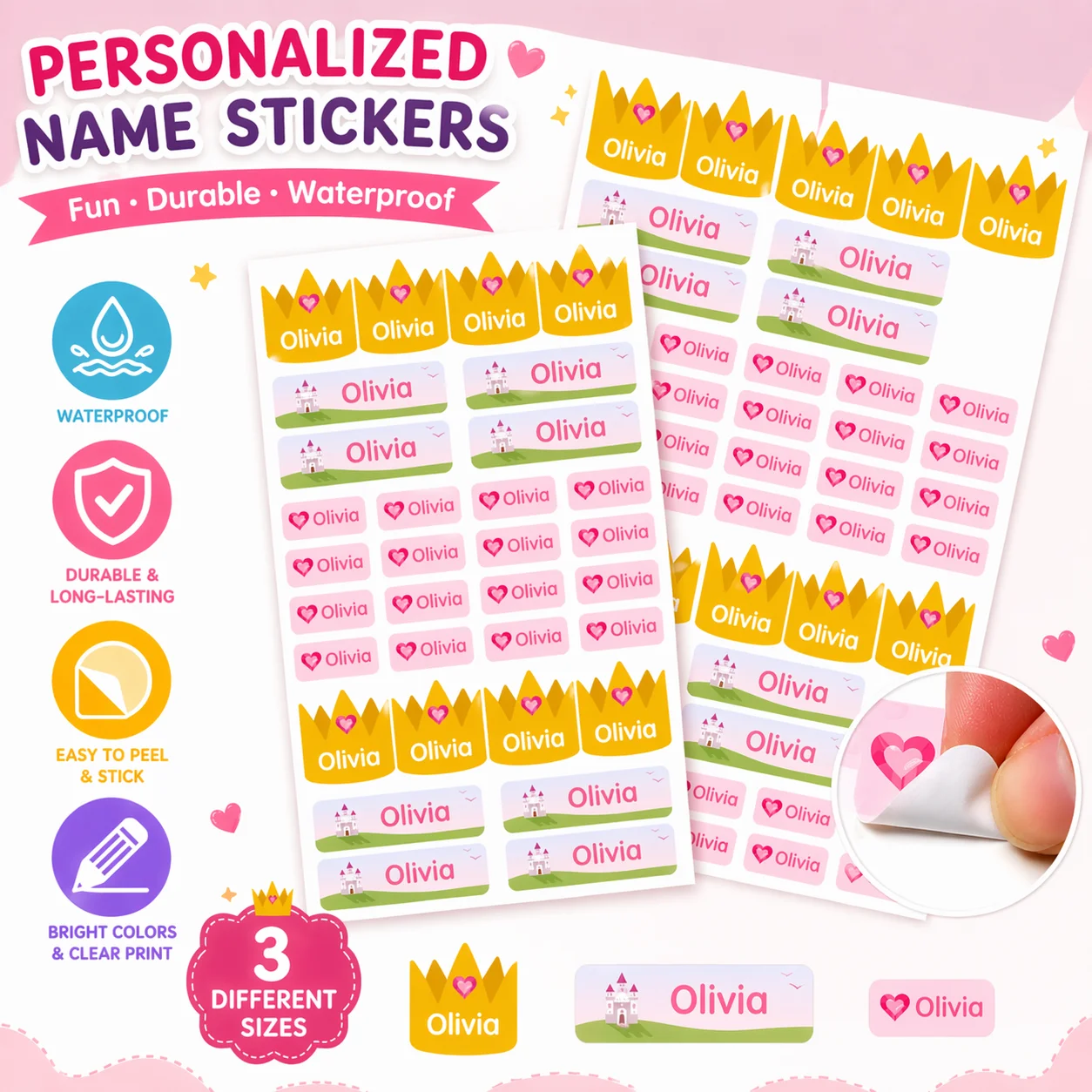 80Pcs Personalized Stickers Waterproof Custom Labels Cute Animal Designs Durable Easy Peel for Water Bottles Lunch Box Notebook