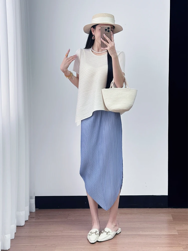 

Юбка миди с высокой талией, плиссированная, асимметричная, женская, летняя, новинка, Tee Houses Art Creation, полиэстер