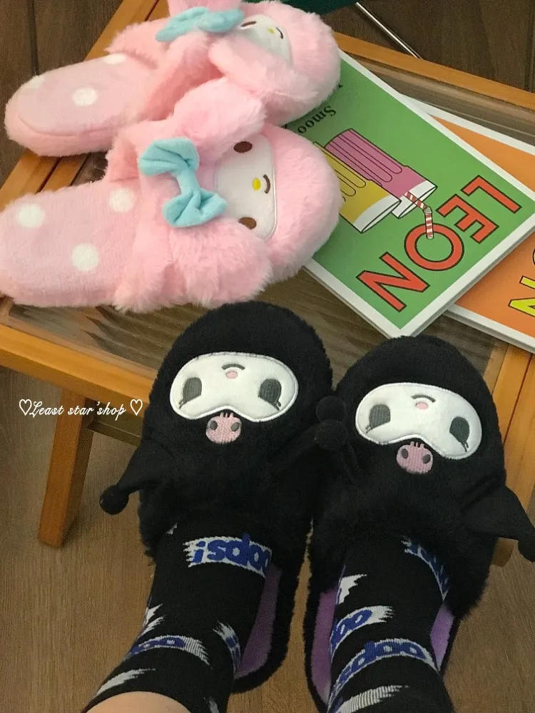 Lolita Warm Slipper Kuromi My Melody Home Cotton Shoes Cute Cinnamoroll Indoor Slipper Plush Slippers For Girl Autumn Winter