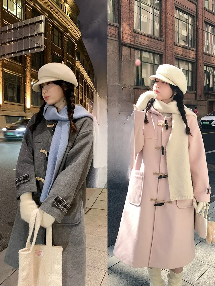 

Женское шерстяное пальто PtonUmi: зимнее, модное, в клетку, с пуговицами, длинное, тонкое, в корейском стиле, прямого кроя, верхняя одежда