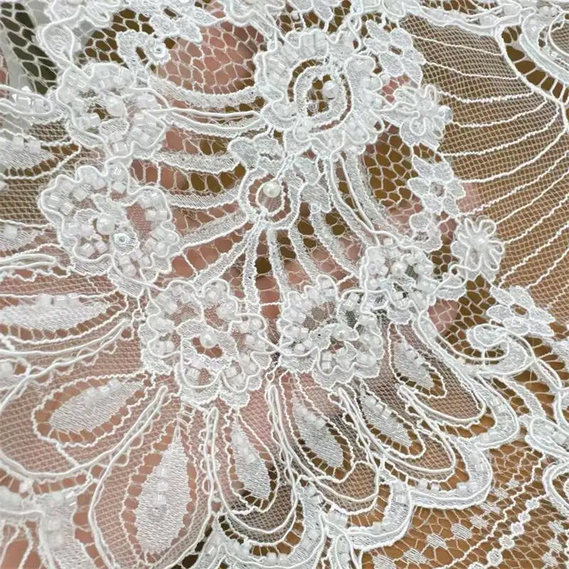 3M x 1,5M Perlenkordel-Pailletten-Spitzenstoff. Luxuriöser Abendkleidstoff, Französische Spitze zum Nähen – Detail 4