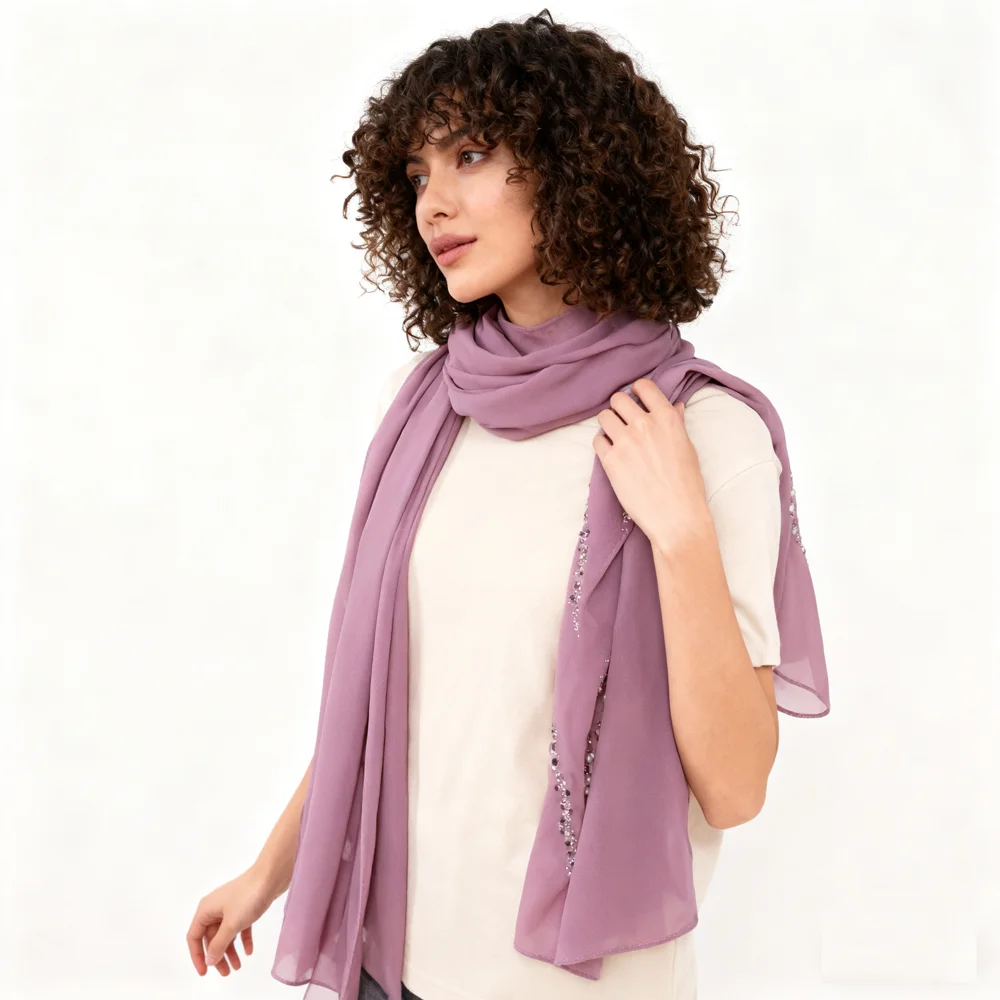 

16 Colors Chiffon Diamond Beaded Long Scarf Malaysia Headscarf Muslim Hijab Women Wrap Shawls Bandanas Headband Bufanda Foulard