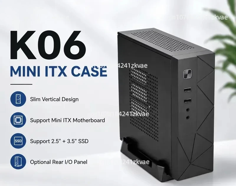 For K06 Ultra-thin Vertical Mini ITX Chassis SFF Desktop Computer Chassis, Supports 2.5-inch 3.5-inch Hard Disk