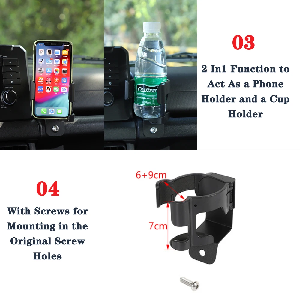 Phone Holder Stand GPS Mount Bracket Water Cup Holder for Suzuki Jimny 2019 2020 2021 2022 2023 JB74 JB64 JB43 Car Accessory ABS