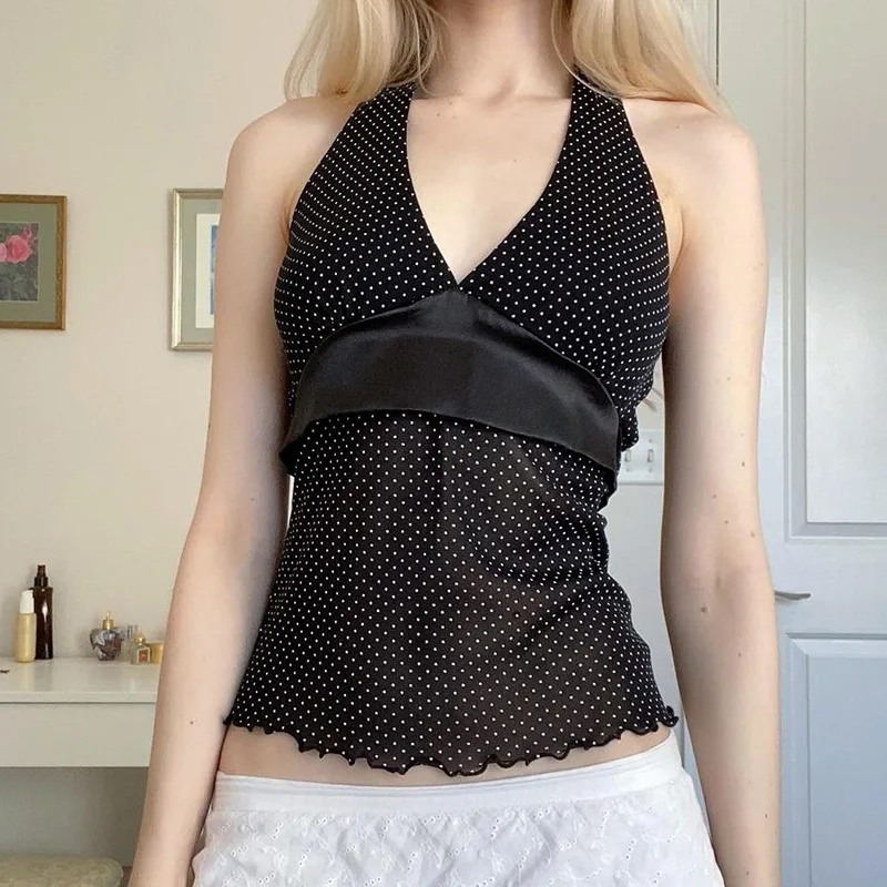 

Sexy Satin Halter Neck Cami Top V Neck Slim Fit Stretchy Vest for Women