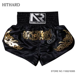 Muay Thai Shorts Black Satin Polyester Kick Boxing Shorts Mens Womens Kids Gym Sanda Martial Arts MMA Training Competition Pants