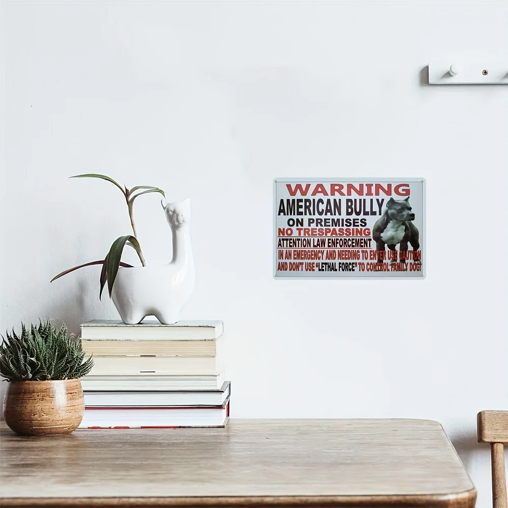 1pc Vintage Metal Warning Sign - American Bully Dog Design, No Trespassing Alert & Pet Owner Notice, Durable Indoor/Outdoor De