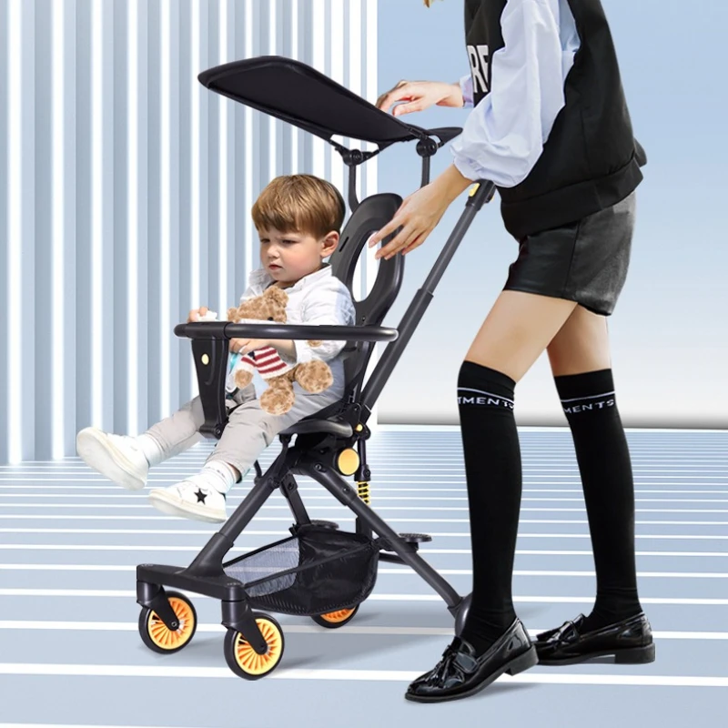 

Легкая коляска, которую можно брать в самолет, складная, с двусторонним толканием, детская коляска-трансформер на четырех колесах.