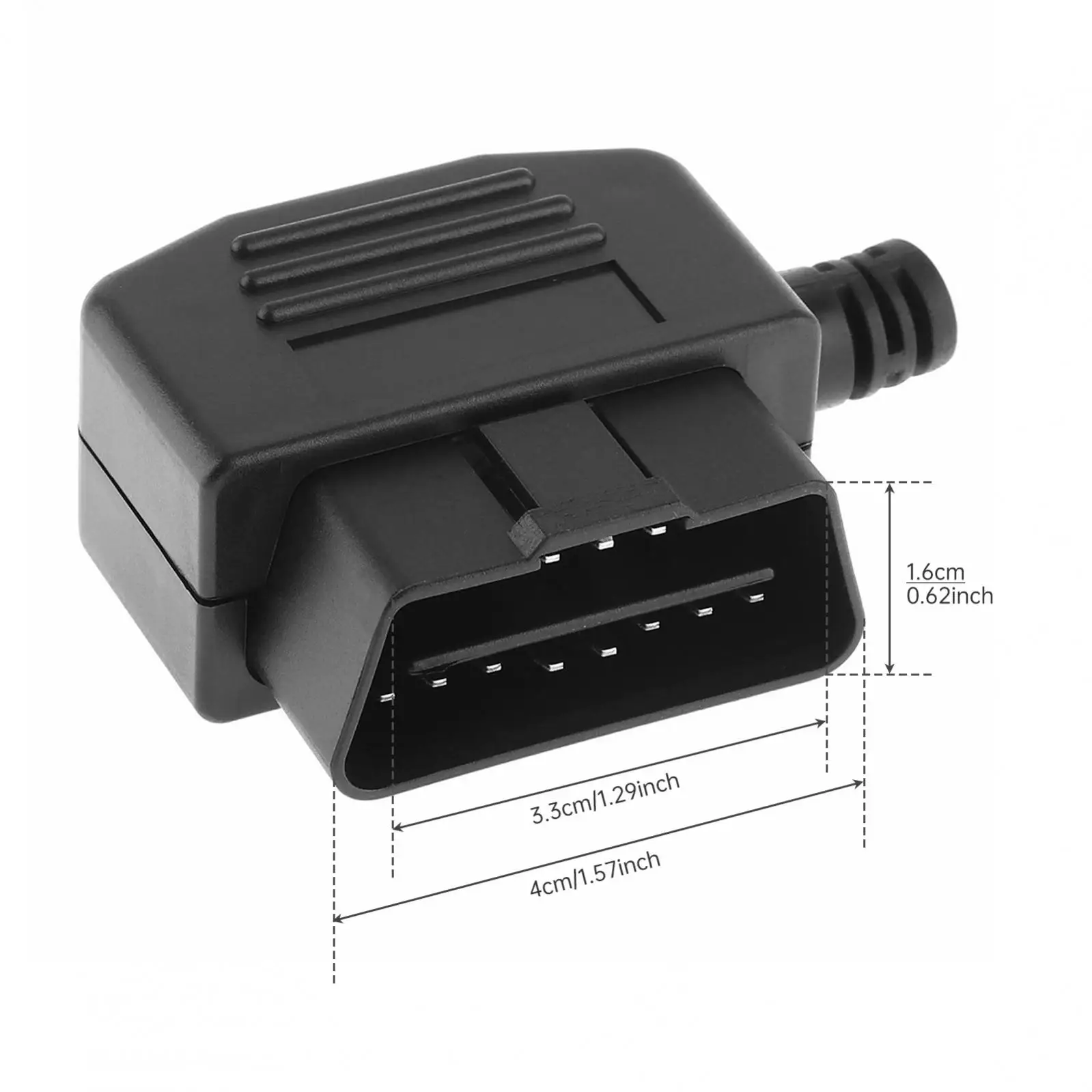 L Type 16 Pin J1962M OBD2 Male Plug Housing Black ABS Connector Plug for Car with Screw