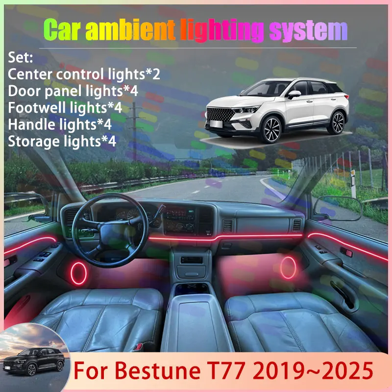 For Bestune T77 2019~2025 FAW Lada X-Cross 5 2020 2/24 in 1 Car Atmosphere Light Lamp RGB Shade Ensemble Streamer Atmosphere Set