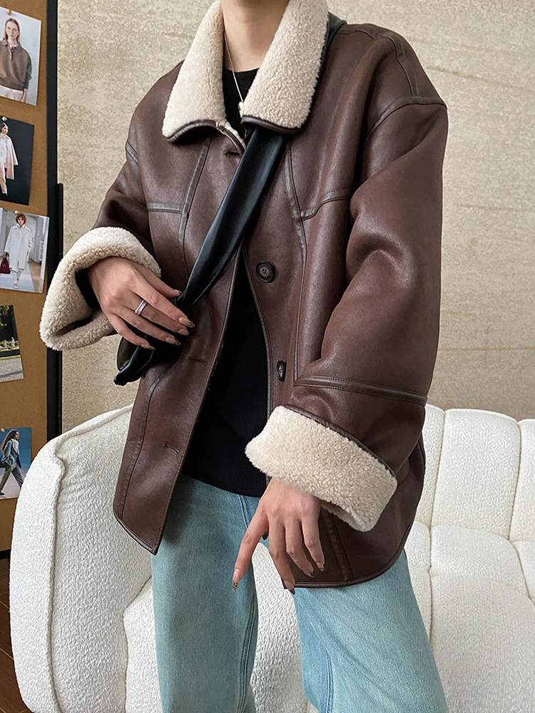 [LANMREM] Faux Fur Thick Warm Coats Lapel Single Breasted Office Lady Elegant Female Outwear Fashion 2024 Winter New 26C1095