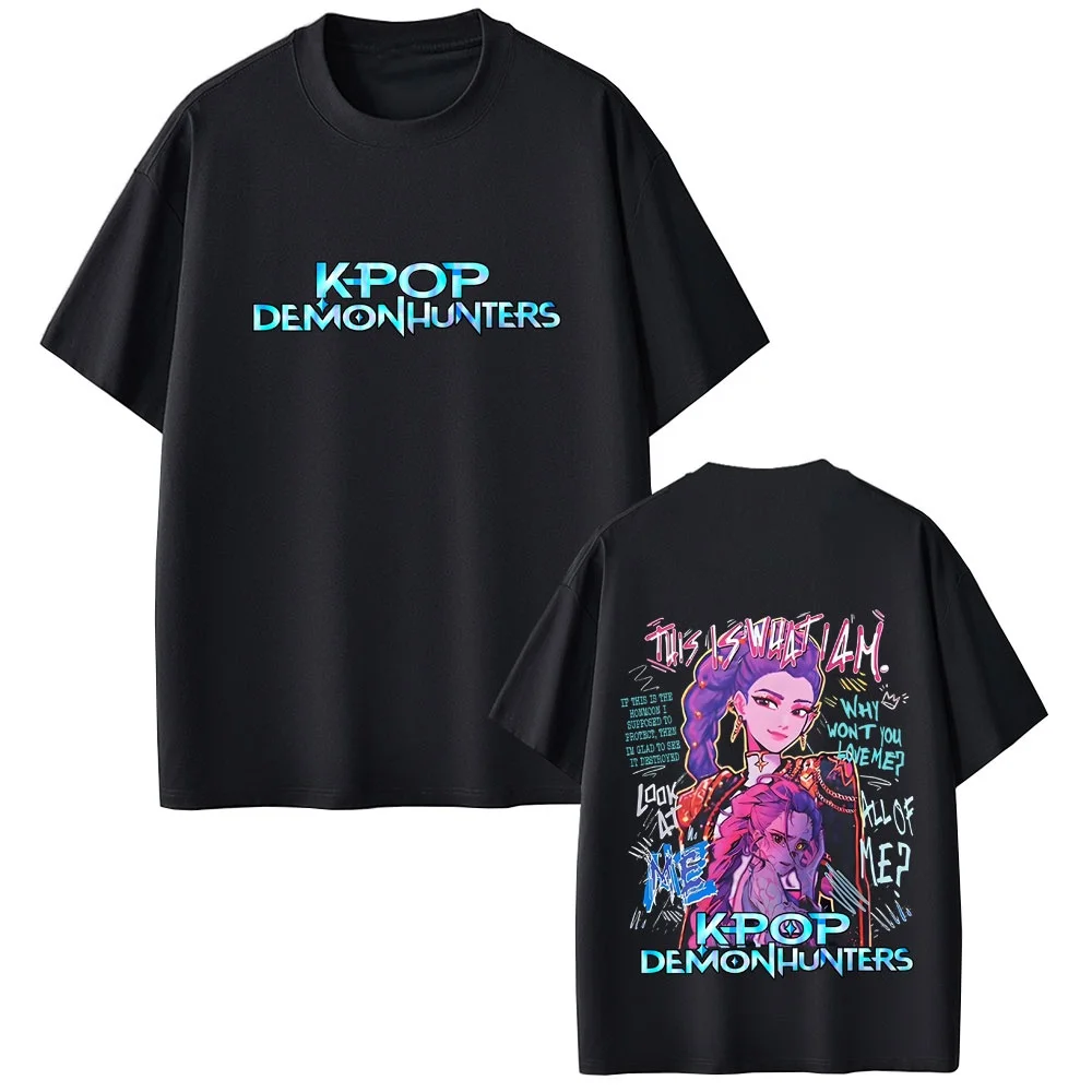 KPop شيطان هنتر رومي ميرا زوي تي شيرت 2025 الصيف الرجال النساء الكرتون تي شيرت غير رسمي للجنسين المتضخم موضة الاتجاه تي شيرت