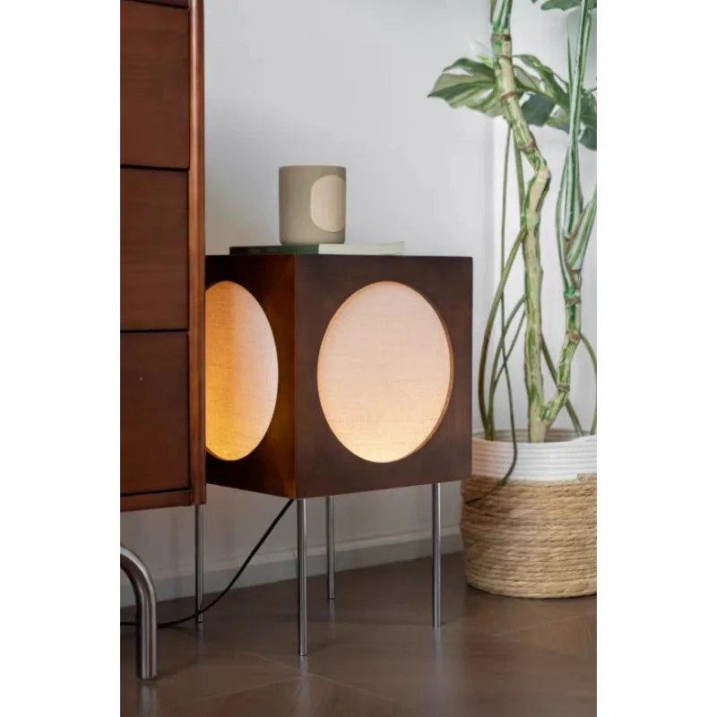 Modern Solid Wood Floor Lamp with Side Table Shelf Multi Function Standing Light for Living Room Bedroom Bedside Ambient Decor