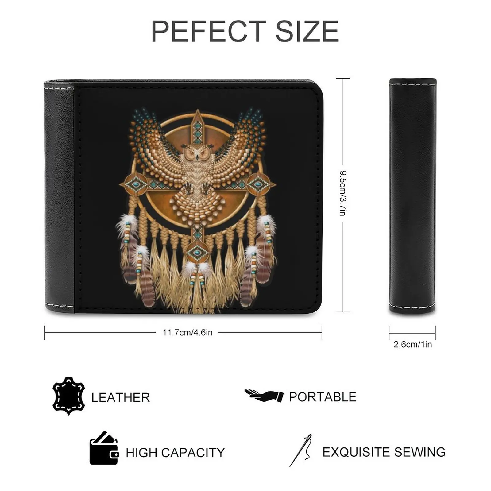 Beadwork Owl Mandala New Men Wallets Pu Leather Men Purse High Quality Male Wallet Mandala Medicine Wheel Animal Totem Spirit