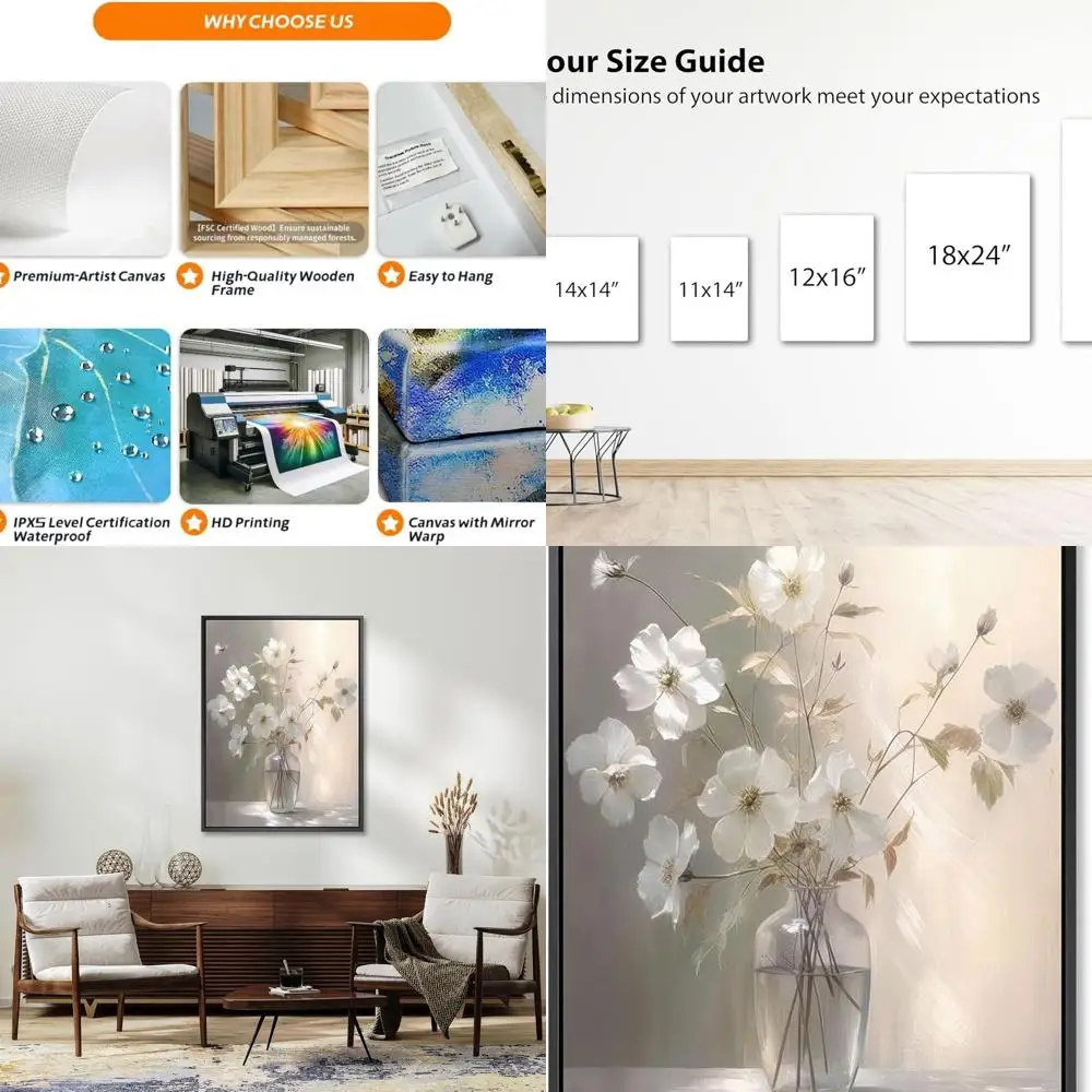 

Холст в черной рамке с цветочным рисунком для декора стен ванной комнаты и спальни (18x24)