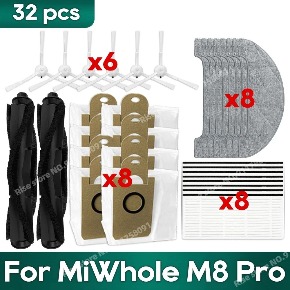 Fit for MiWhole M8 Pro Robot Vacuum Accessories Dust Bag Mop Cloth Hepa Filter Roller Side Brush
