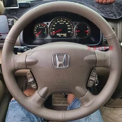 For Honda CR-V CRV 2002-2006 Car Accessories DIY Hand Stitched nonslip wear resistant Genuine Leather Car Steering Wheel Cover