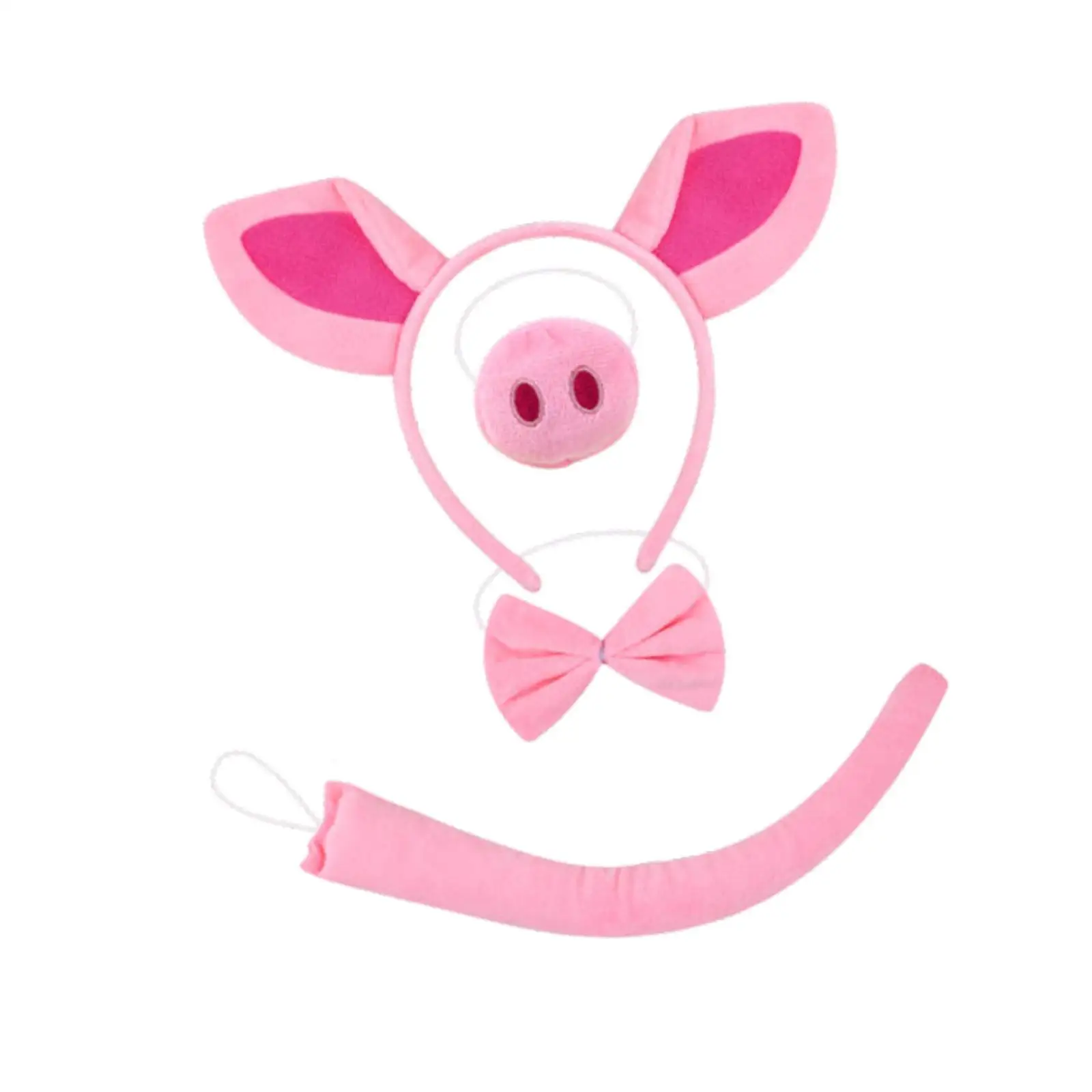 4 قطع من عصابة رأس آذان الخنزير وربطة عنق وذيل للحيوانات الفاخرة