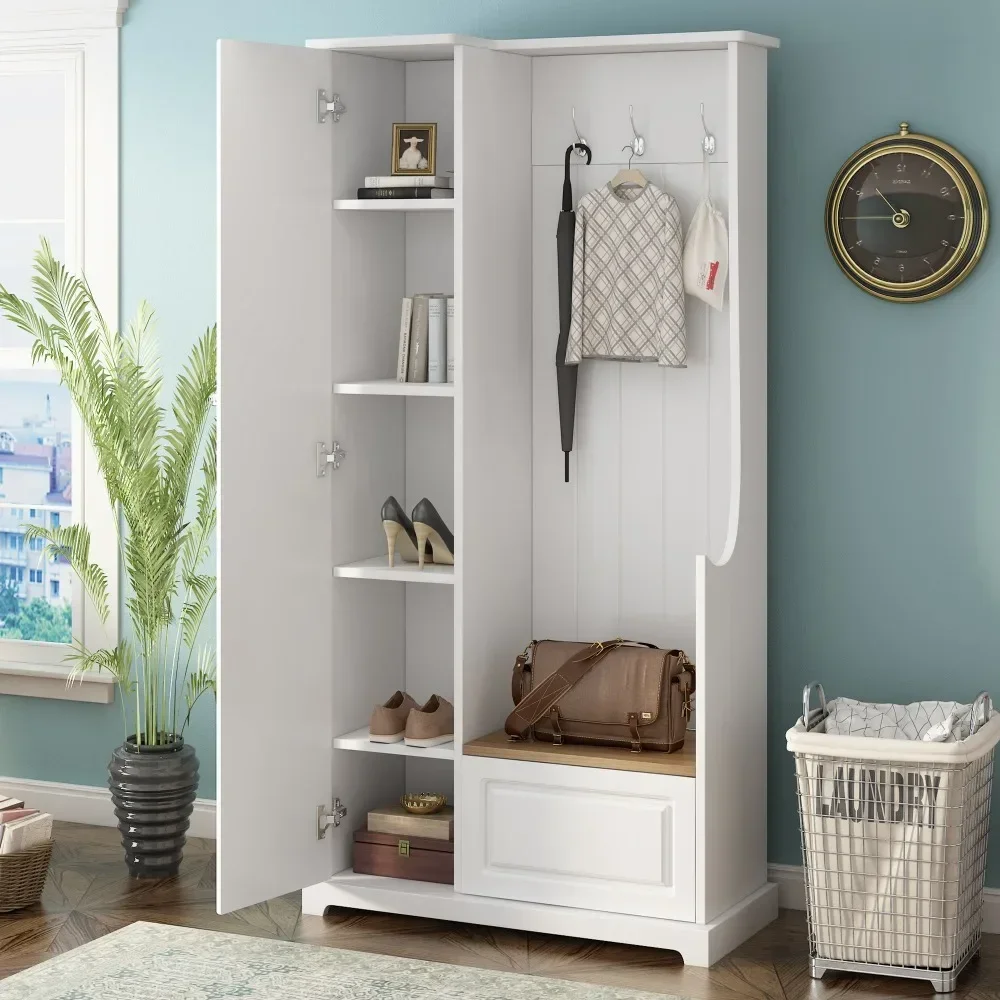 

Hall Tree with Flip-Up Bench, Hallway Shoe Cabinet with Adjustable Shelves,Coat Rack with Hanging Hooks for Entryways