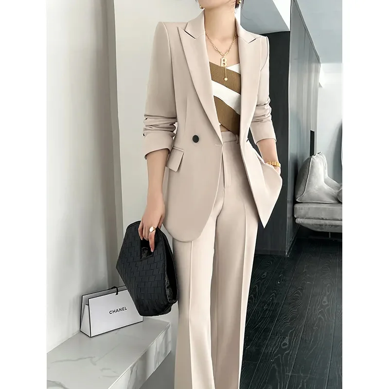 Blazer Women 2 Piece Set 2022 Spring And Autumn New Fashion Temperament Lady Suit Jacket Flared Pants Black Two-Piece Suit L115