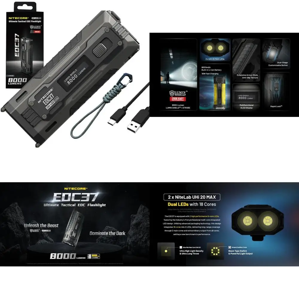 

Фонарик EDC Ultimate: мощный 8000 люмен, аккумулятор емкостью 8000 мАч, зарядка через USB-C, технология Eco-Sensa для любителей наружного применения