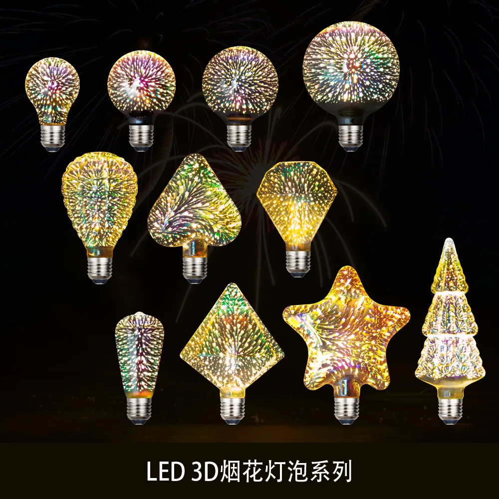 3D Colorful Decoration LED Bulb E27 Retro Lamp Vintage Edison LED Light Bulb ST64 A60 G80 G95 G125 Heart Christmas Night Light