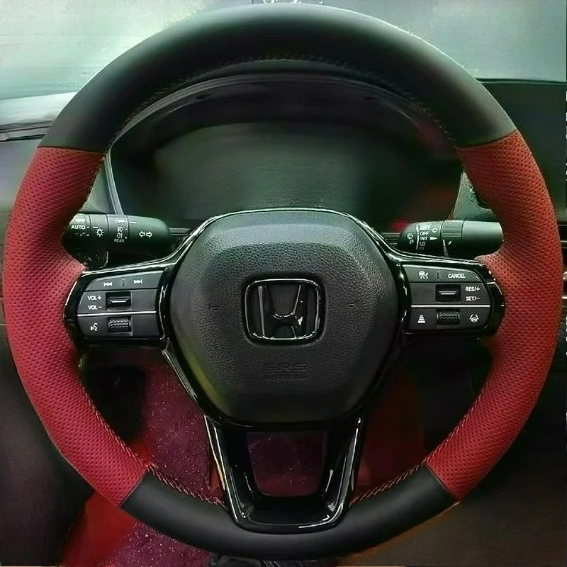 

Чехол на руль из черной и красной кожи ручной работы для Honda Civic 11, Accord 11, CRV, HRV, ZRV 2023-2026, Breeze 2025, Pilot 2023