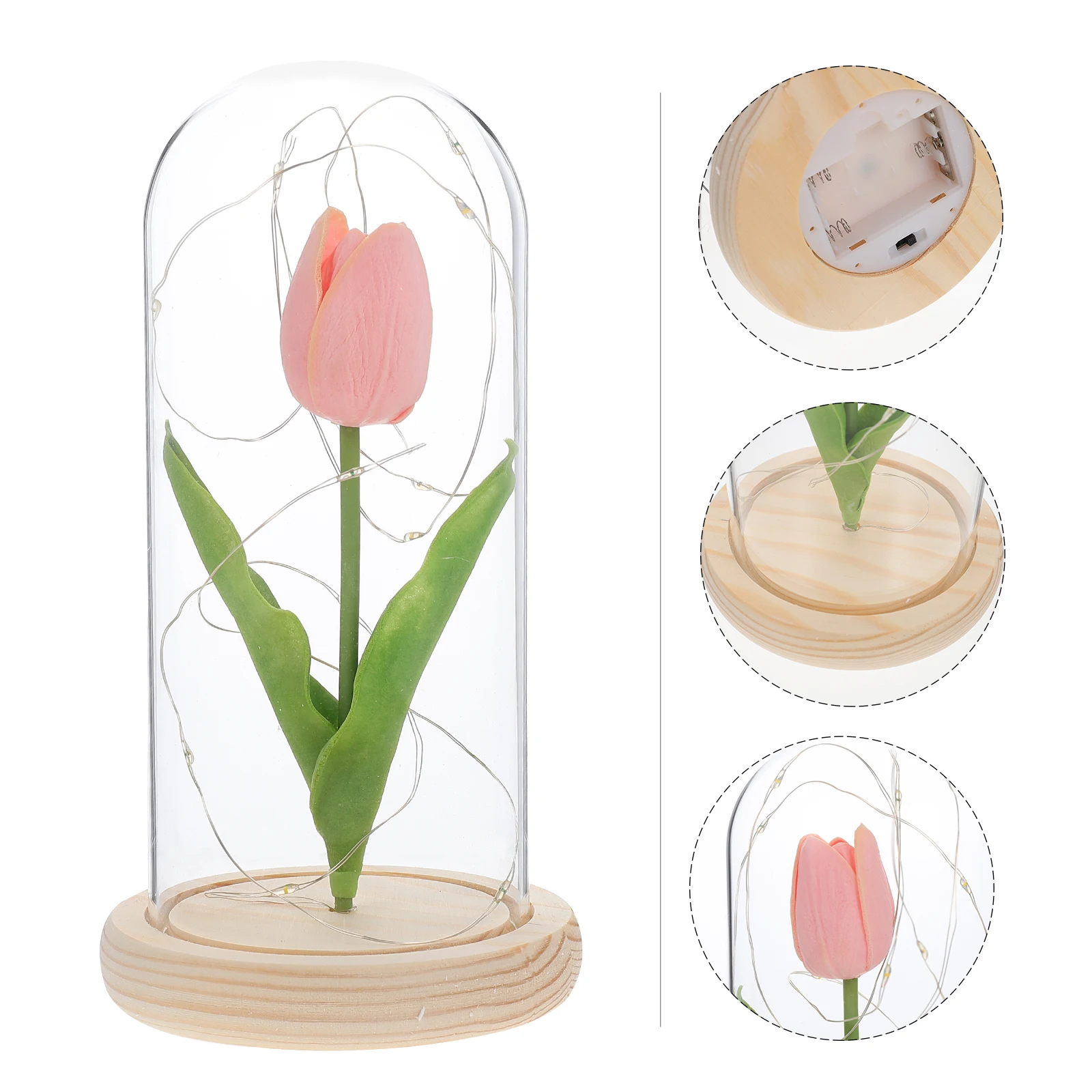 

Artificial Tulip Festival Gift Light Decor Glass Cover Flower nament Luminous Desktop Gift High Grade Material