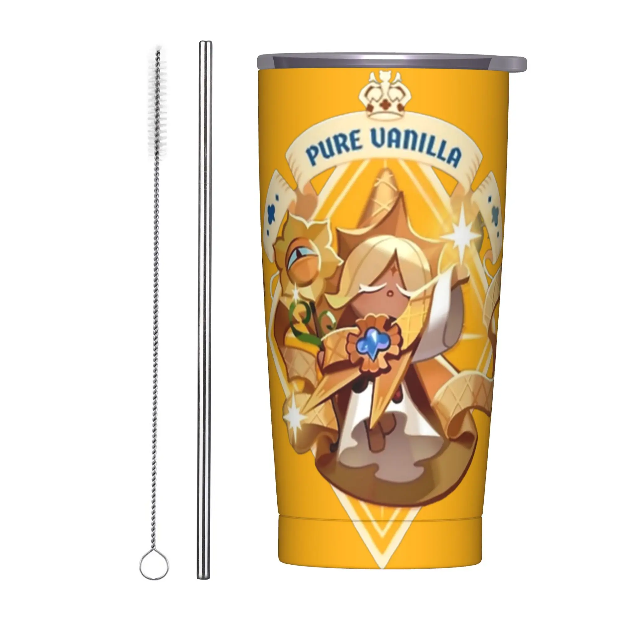 pures vanilla Tumbler Vacuum Insulated Cookies Run Kingdoms Thermal Cup with Lid Straw Smoothie Tea Mug Spill Proof, 20oz