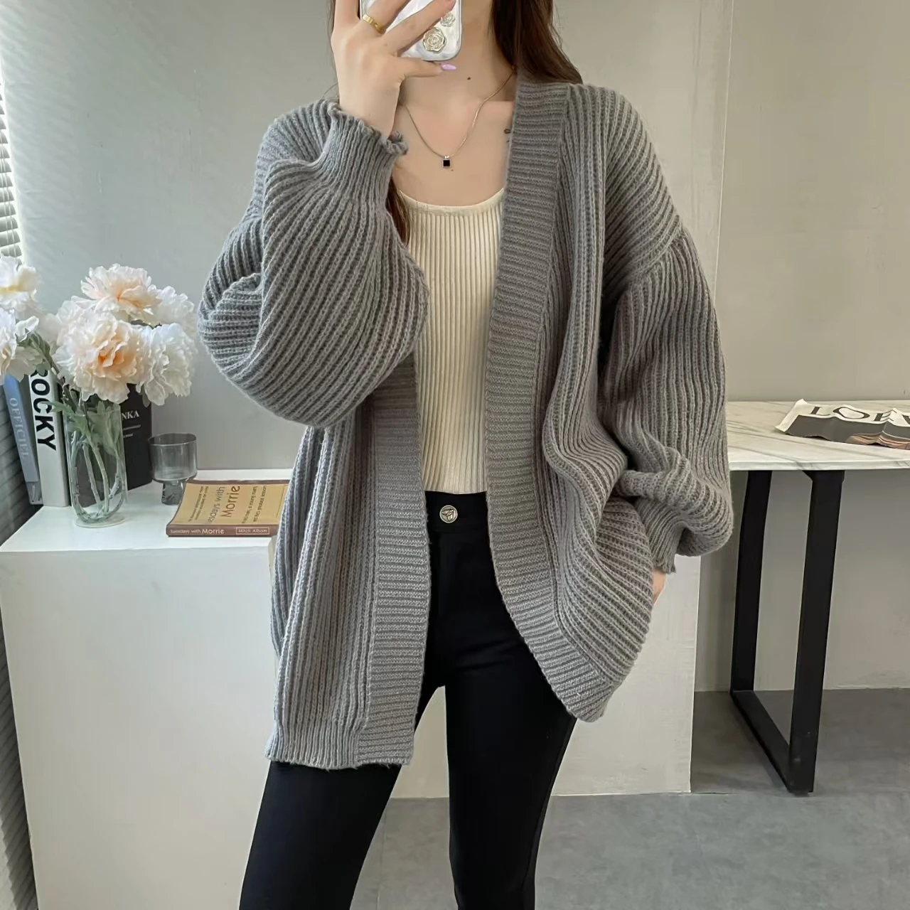 

Винтажный женский кардиган с длинным рукавом, простой дизайн, Harajuku, свободный универсальный кардиган, свитер, женские повседневные корейские топы с ленивым ветром