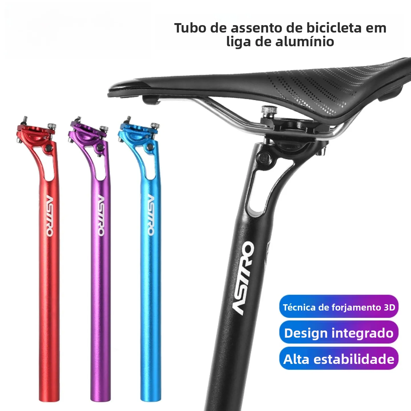 Tubo de Selim de Bicicleta de Montanha em Liga de Alumínio Astro com Processo de Forjamento 3D Integrado e Fixação Dupla Tras...