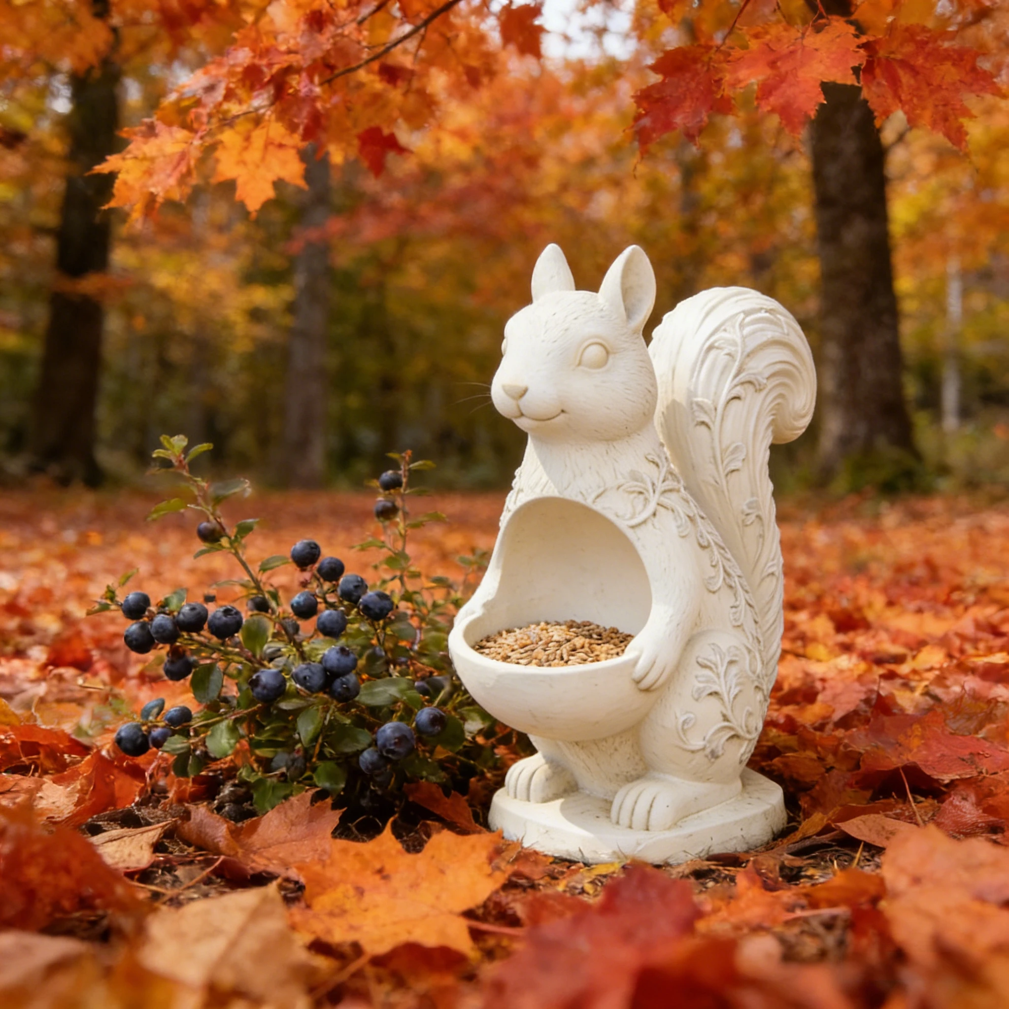 Modern Resin Squirrel Bird Feeder Ornament Hand-painted Carved Design Model 1240 For Christmas Market Garden Decor