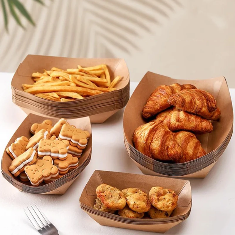 20 pz Scatola di Pranzo di Carta Kraft Marrone Tipo di Nave Vassoio di Cibo Usa E Getta Scatola di Imballaggio Stoviglie per Feste Antiolio per Patatine Fritte Snack TMZ