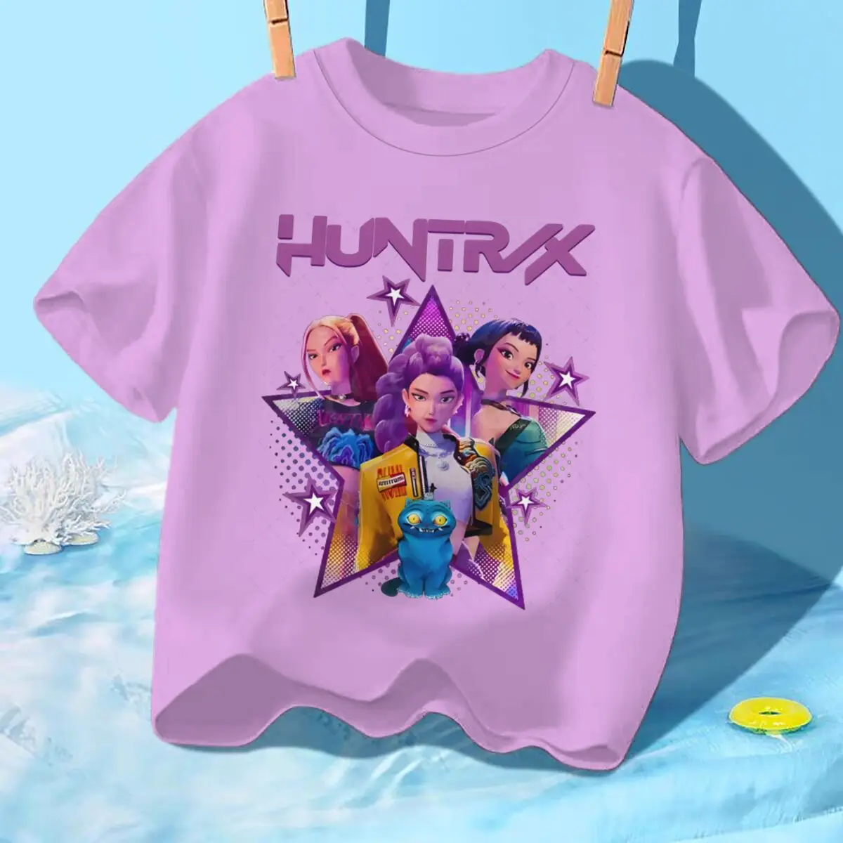 

Kpop Demon Hunters Huntrix T-shirts Summer Fashion Cotton Short Sleeve Tees Children Boys Girls Anime Kpop Demon Hunters Tshirts