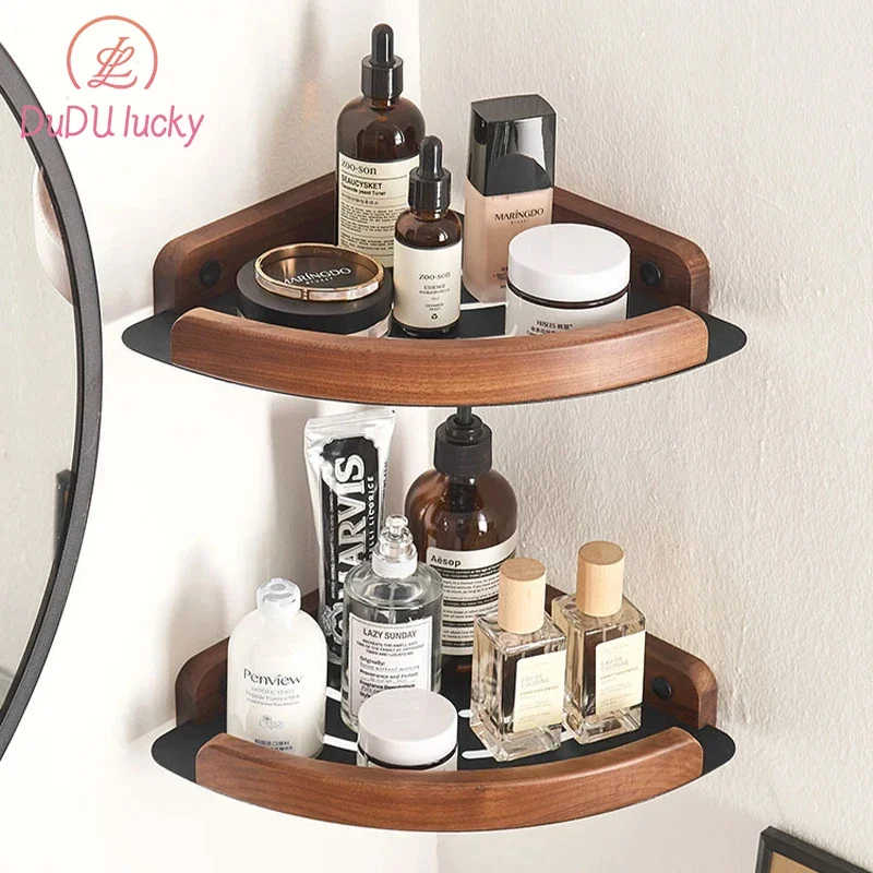 

Aluminum and Wood Bathroom Shelves, Shower Corner Storage Shelf, Multilayer Kitchen Organizer Rack, Household Items