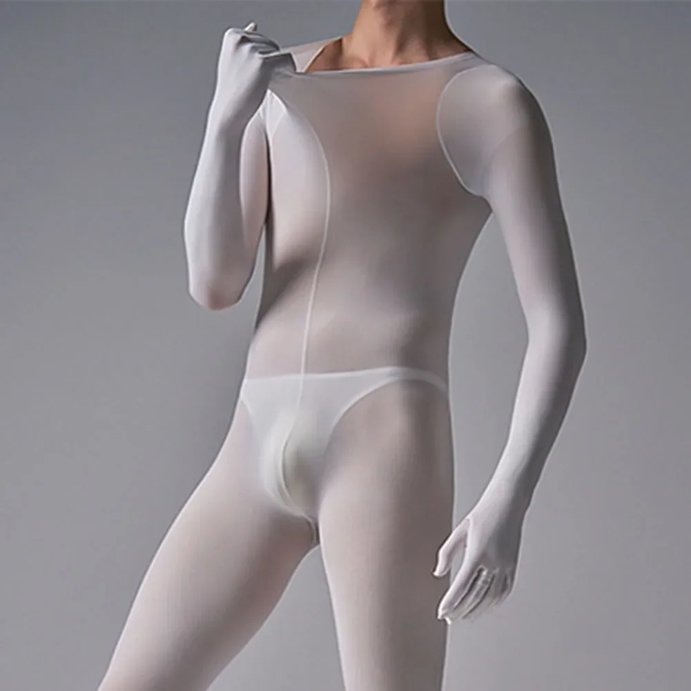 

Mens Long Sleeve Bodysuit Back Take Off Full Body Stockings Leotard Sexy Underwear Velvet Five Finger Jumpsuit Elastic Romper
