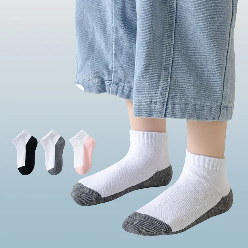 New 5/10 Pairs White Children's Student Socks Cotton Boys And Girls Short Socks Solid Color Matching Sports Children's Socks